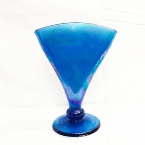 Vintage Fenton Blue Stretch Iridescent Fan Vase